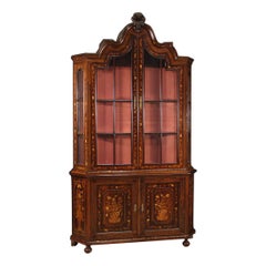 20th Century, Inlaid Wood Dutch Bookcase Vitrine Display Cabinet, 1970