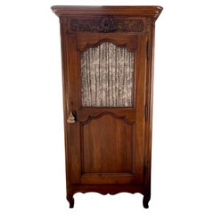 Antique French Country Fruitwood Bonnetierre Cupboard Cabinet, 18th Century