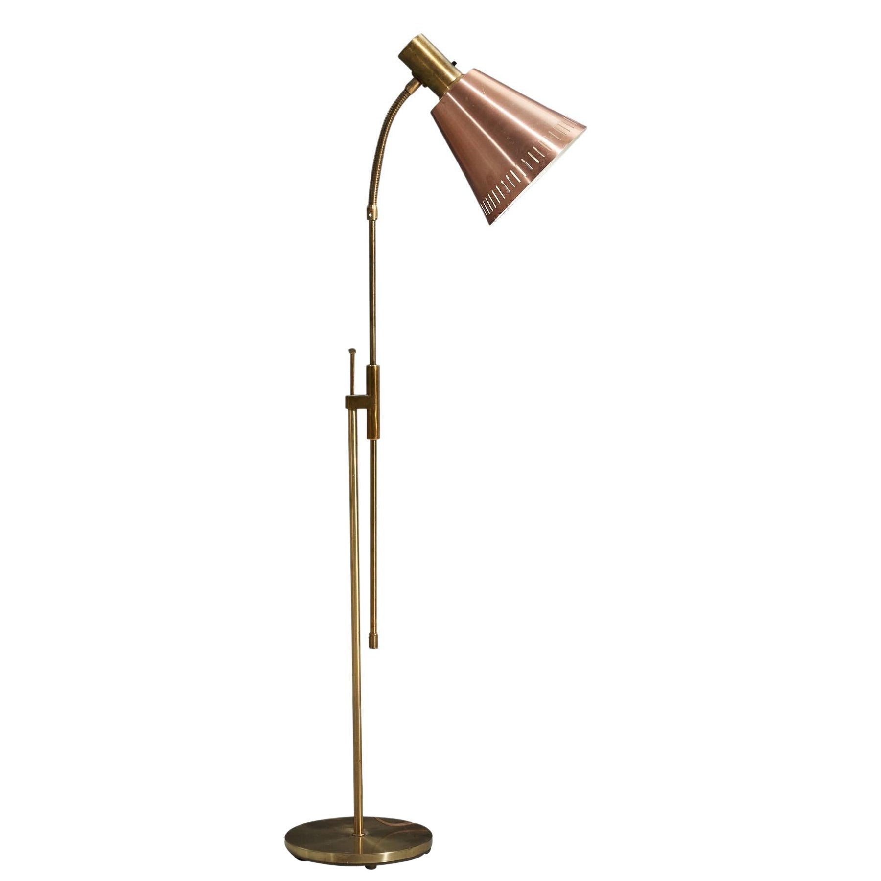 Swedish Designer, Floor Lamp, Brass, Copper, Sweden, 1970s