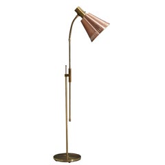 Swedish Designer, Floor Lamp, Brass, Copper, Sweden, 1970s
