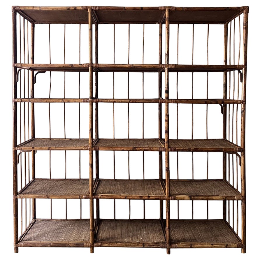 Large Bamboo and Wicker Bookcase from 1950