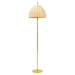 Lampadaire contemporain fait main, laiton rotin naturel, objets méditerranéens