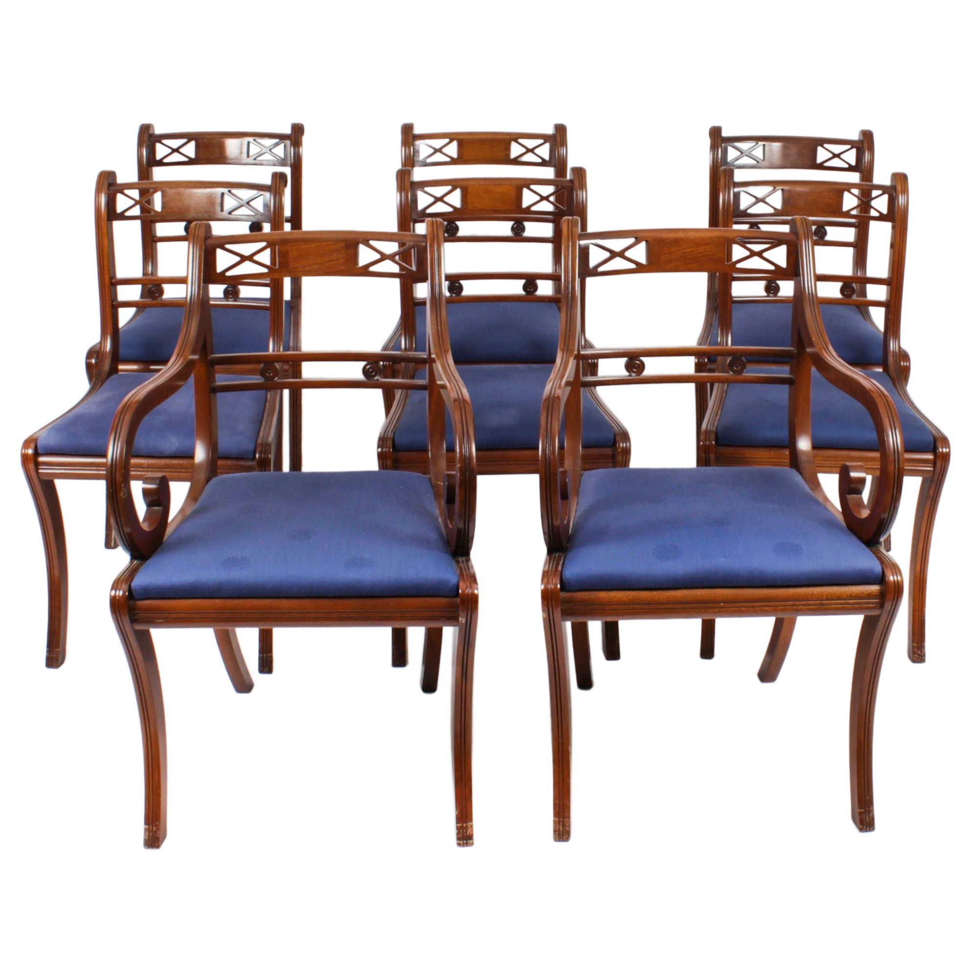Vintage Set 8 Regency Revival Bar back Dining Chairs 20th Century For Sale