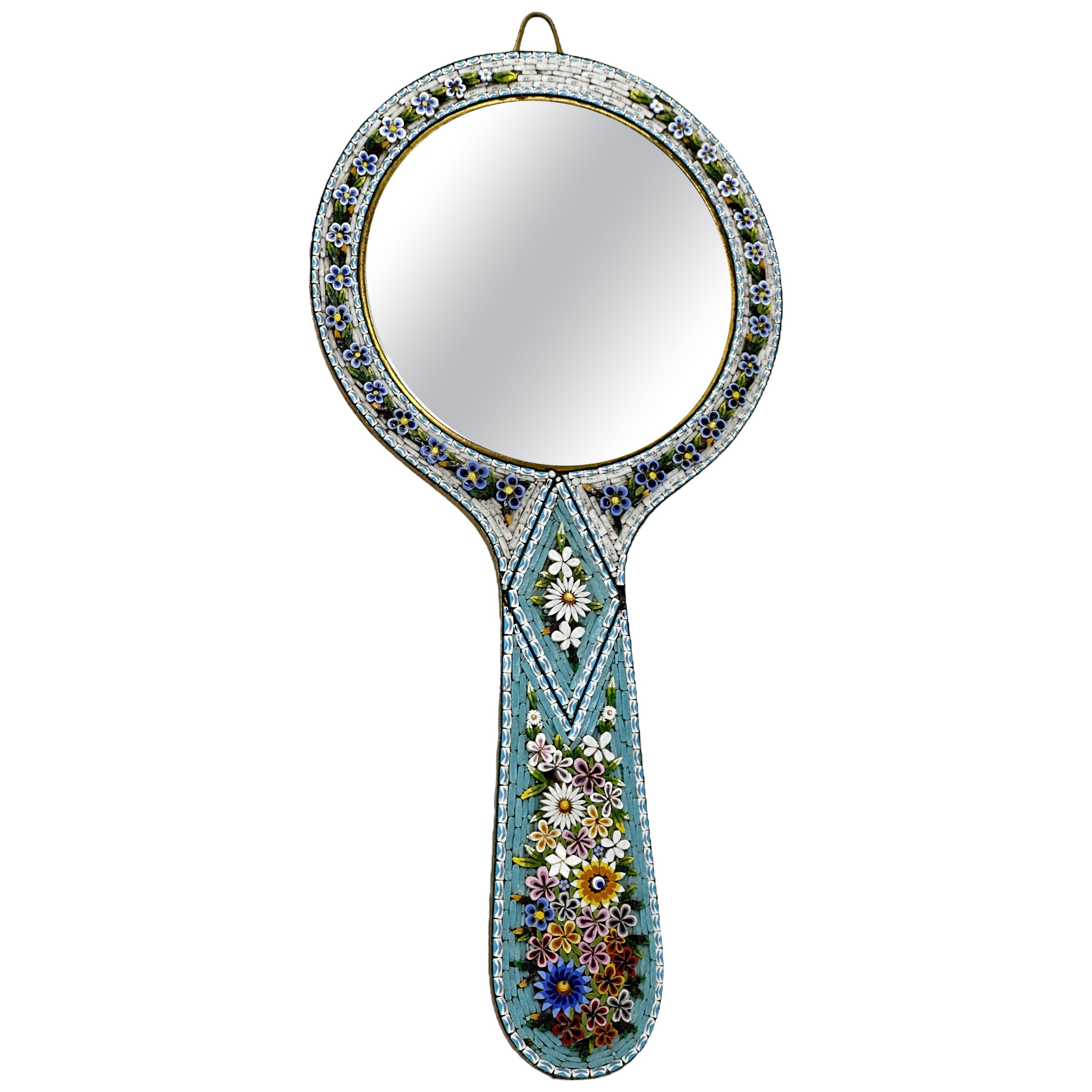 Micro Mosaic Murano Glass Handheld or Wall Vanity Mirror, Italy, Venetian Venice For Sale