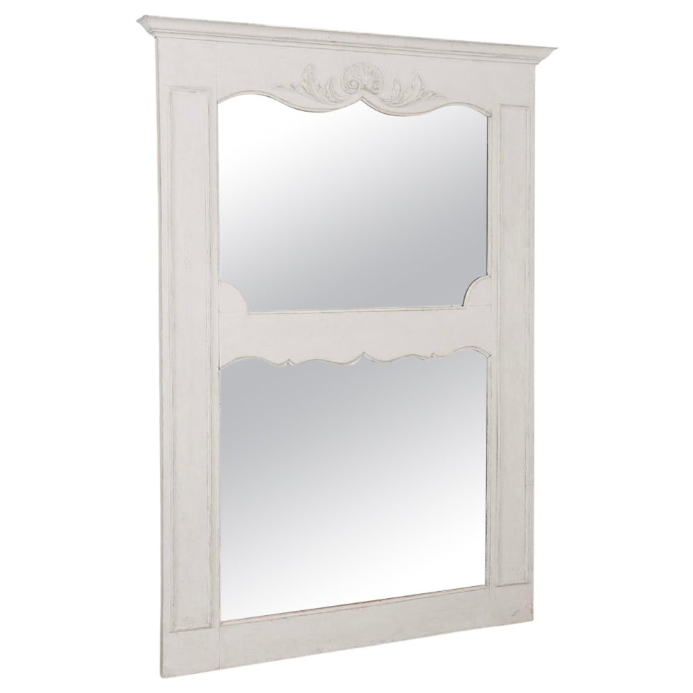 Large Antique Grey Painted French Country Mirror, Circa 1820-1840
