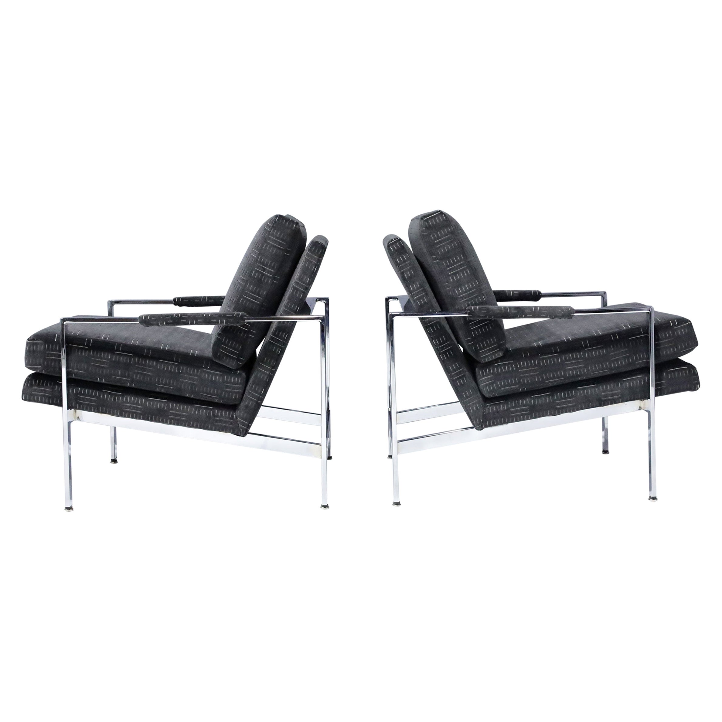 Milo Baughman Chrome Frame Lounge Chairs in Deep Charcoal Velvet For Sale