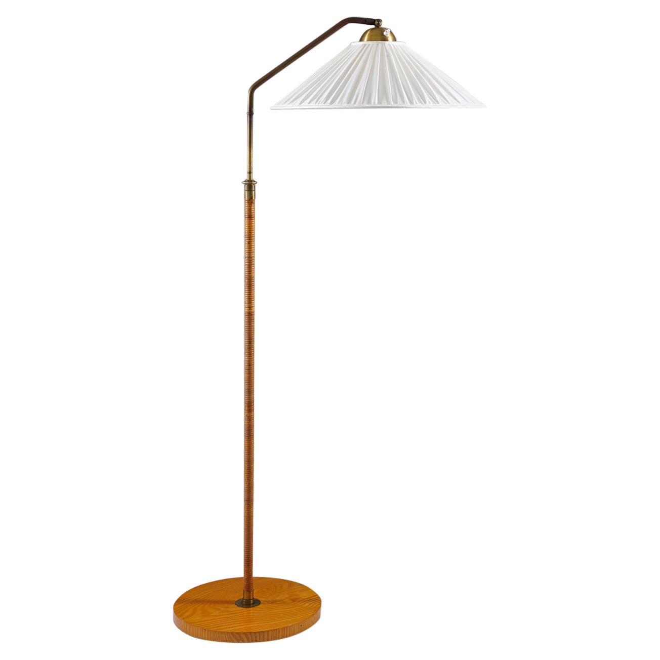 Swedish Modern Floor Lamp in Rattan and Brass, 1940s For Sale