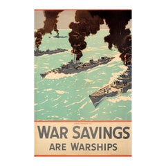 Original Vintage WWII Poster War Savings Are Warships Norman Wilkinson Navy Art