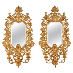 Pair of French Renaissance style Ormolu Wall Mirrors with Candelabra