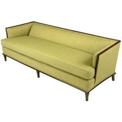 Sleek Mahogany Even-Arm Sofa in Sage Herringbone