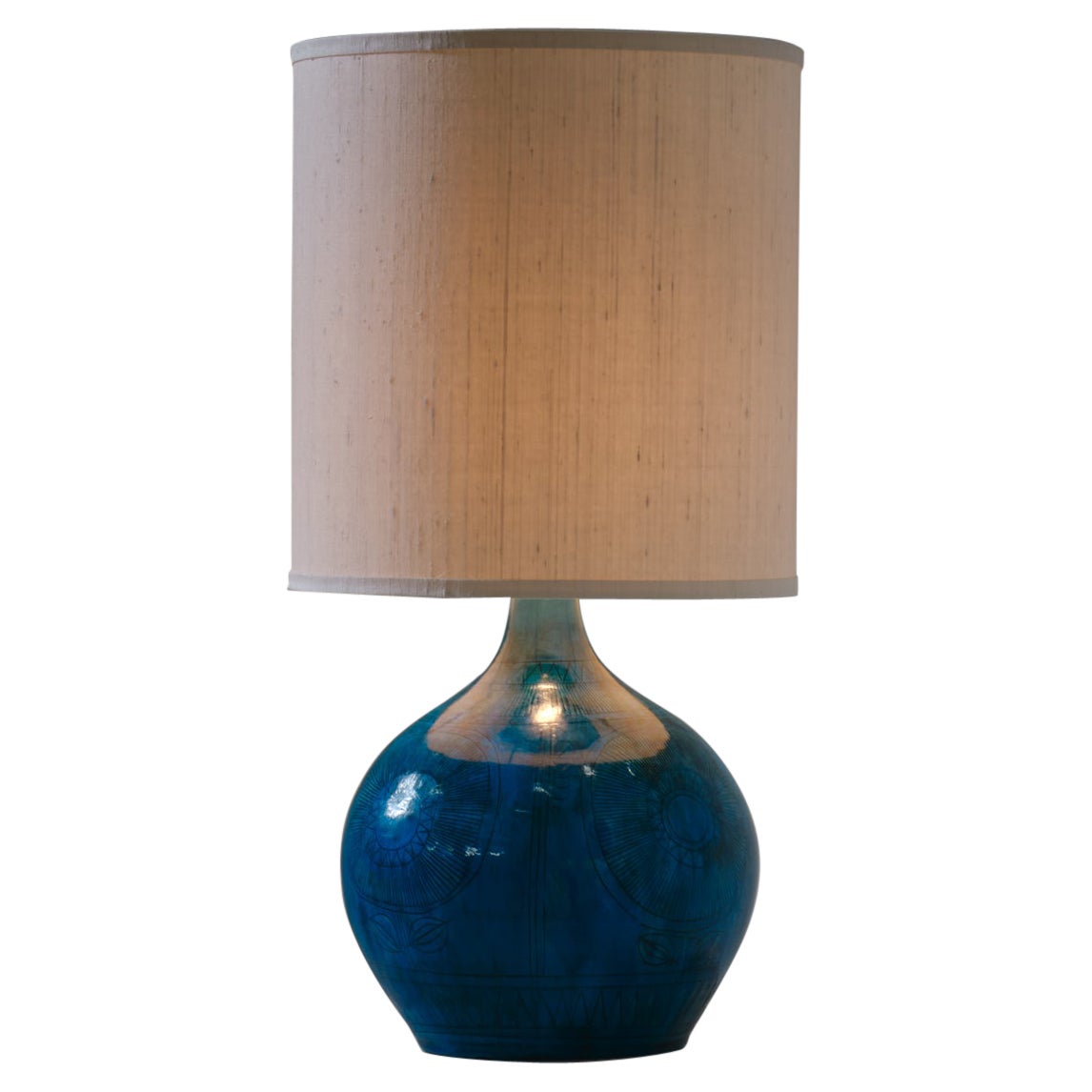 Jacques Pouchain Azure blue ceramic table lamp, France 1960s