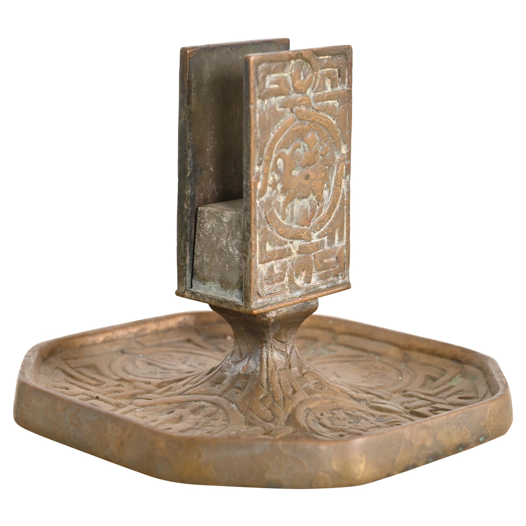 Tiffany Studios New York "Zodiac" Bronze Match Box Holder For Sale