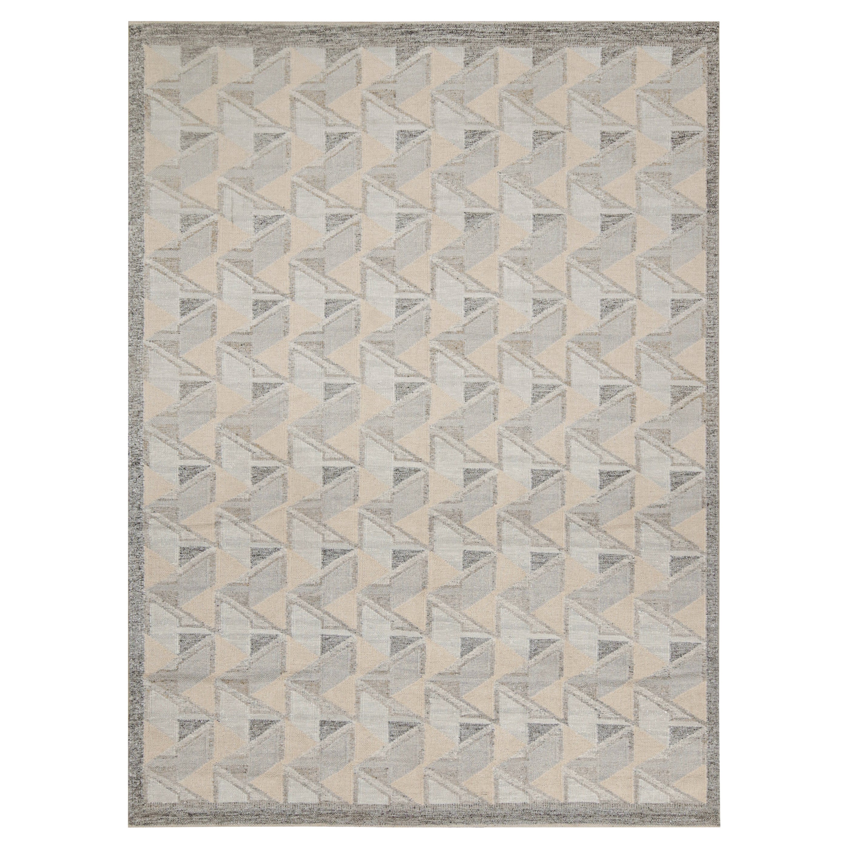 Rug & Kilim’s Scandinavian Style Kilim in White and Blue Geometric Patterns For Sale
