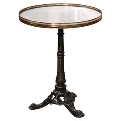 19th Century Napoleon III Polished Iron Bistrot Gueridon Table with Marble Top 