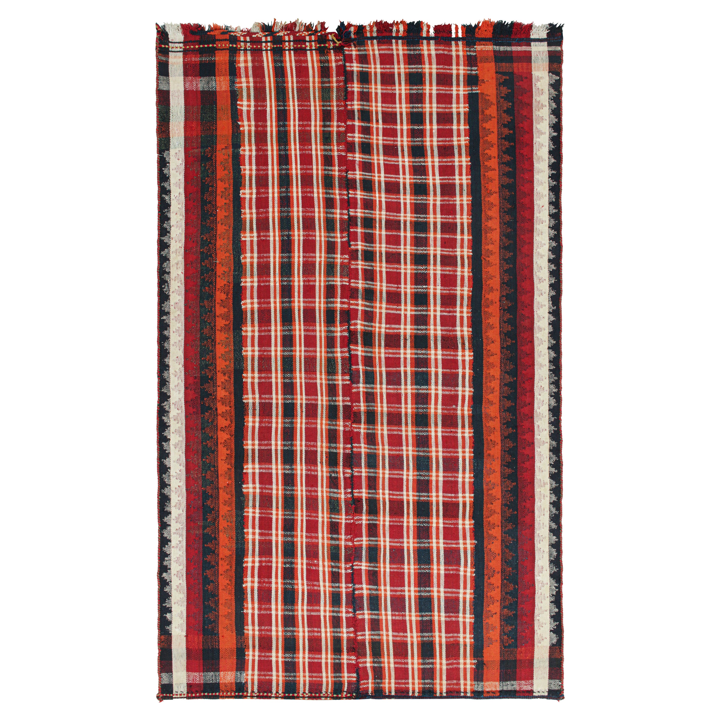 Vintage Persian Kilim in Red with Plaid Multicolor Stripes