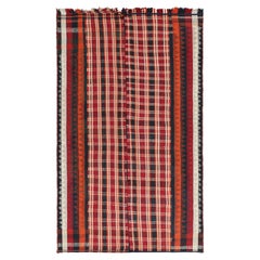 Vintage Persian Kilim in Red with Plaid Multicolor Stripes