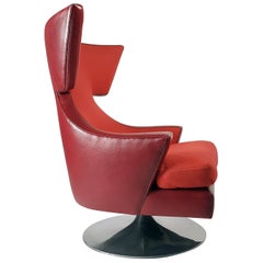 Knoll Leather Wing Back Swivel Lounge Chair Designed by Joe D'urso