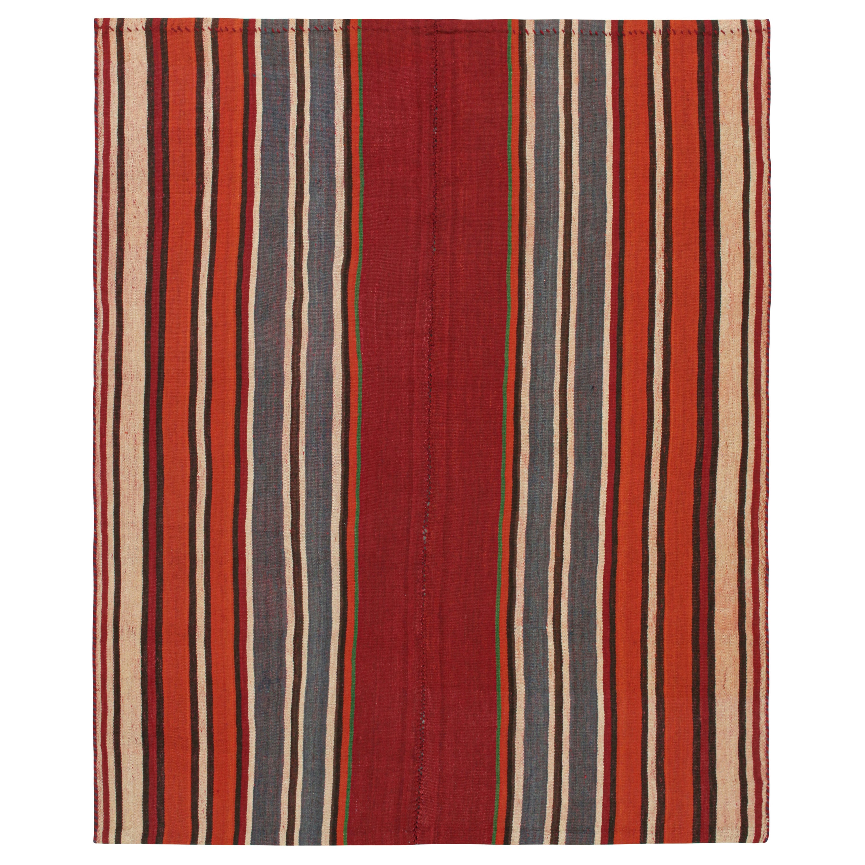 Vintage Persian Kilim in Red with Polychromatic Stripes