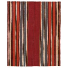 Vintage Persian Kilim in Red with Polychromatic Stripes