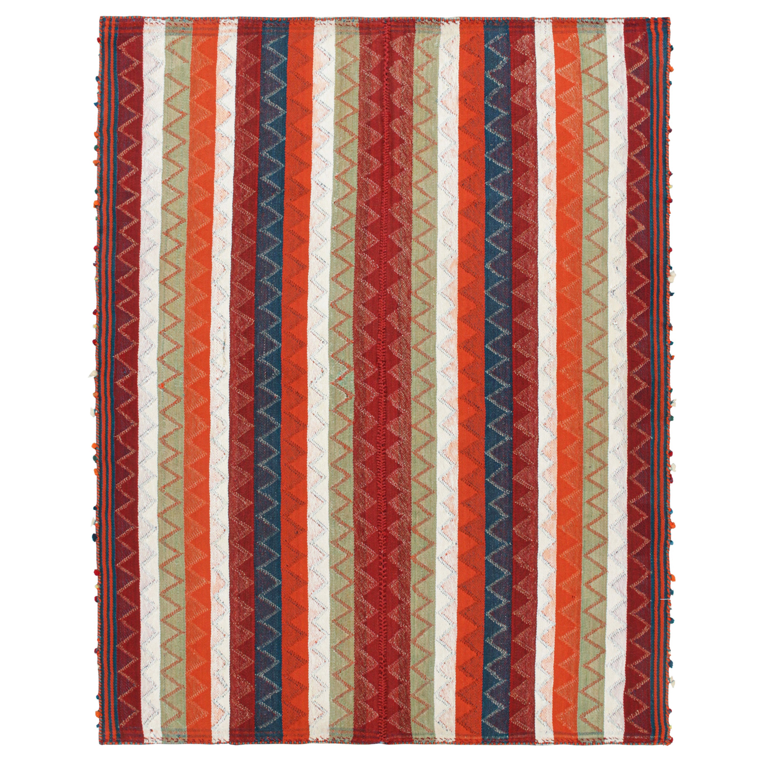 Vintage Persian Kilim in Red with Plaid Multicolor Stripes