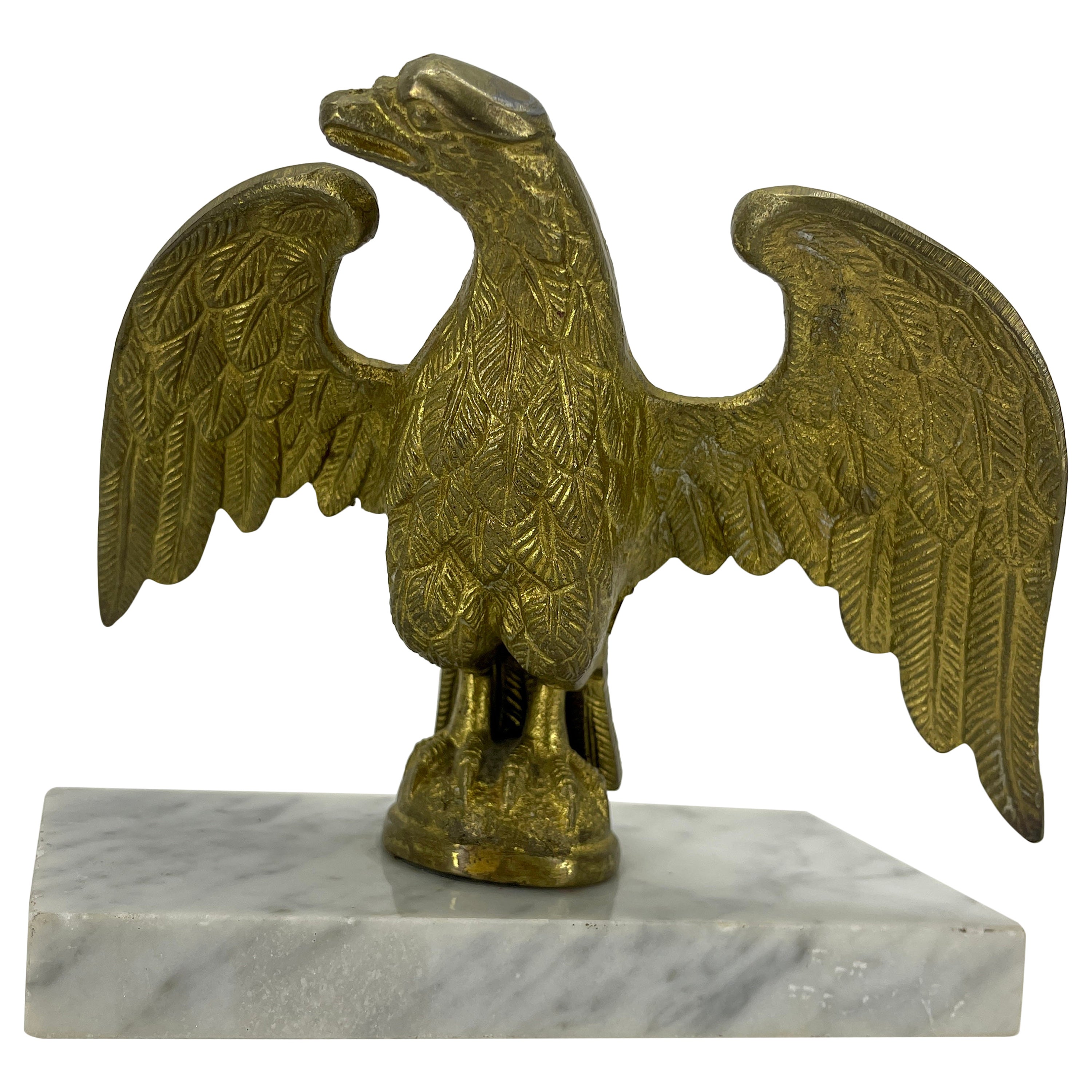 19th Century Gilt Bronze Eagle Fragment on White Marble Stand, Italy   For Sale