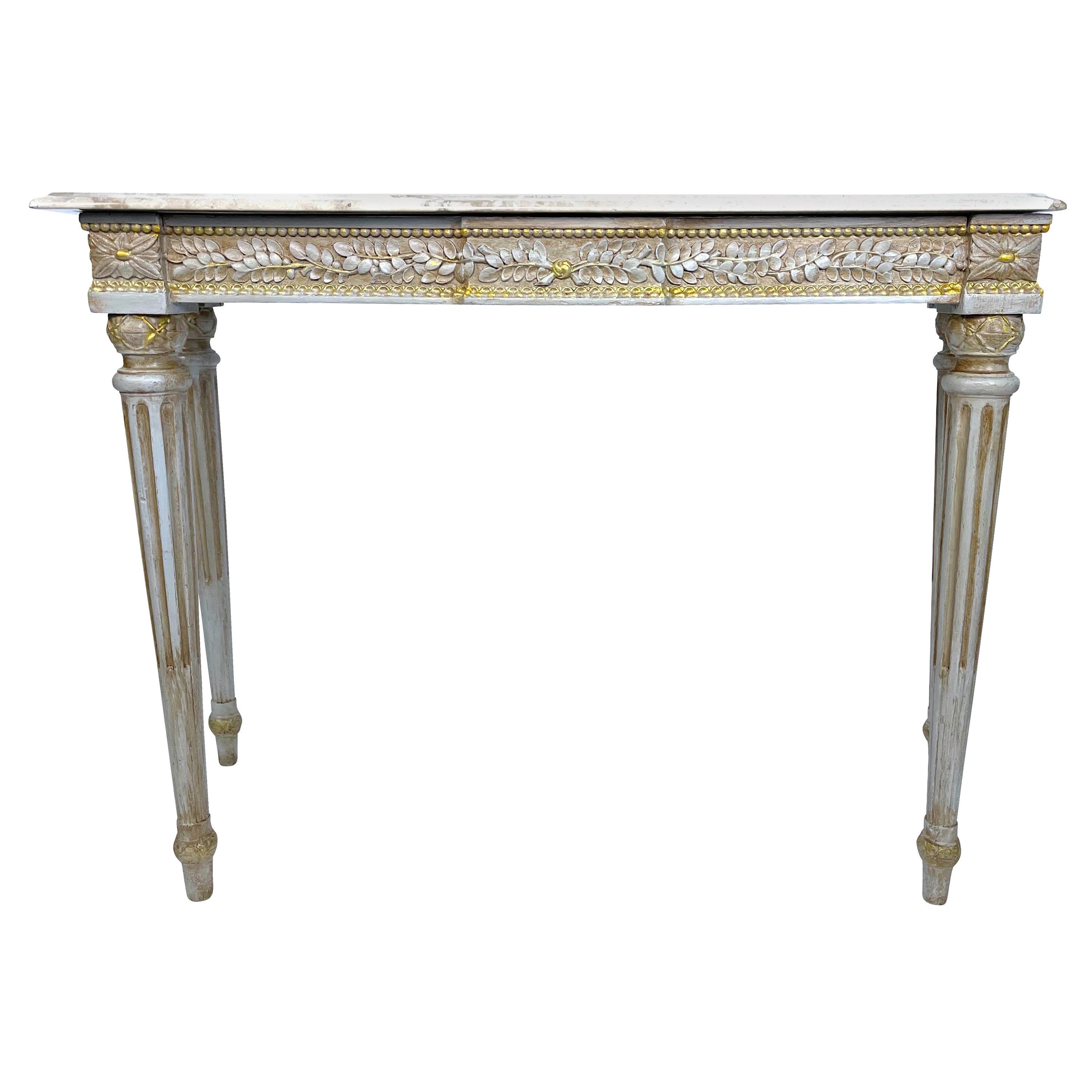 French Louis XVI Maison Jansen Beige and Gold Carved Console Table