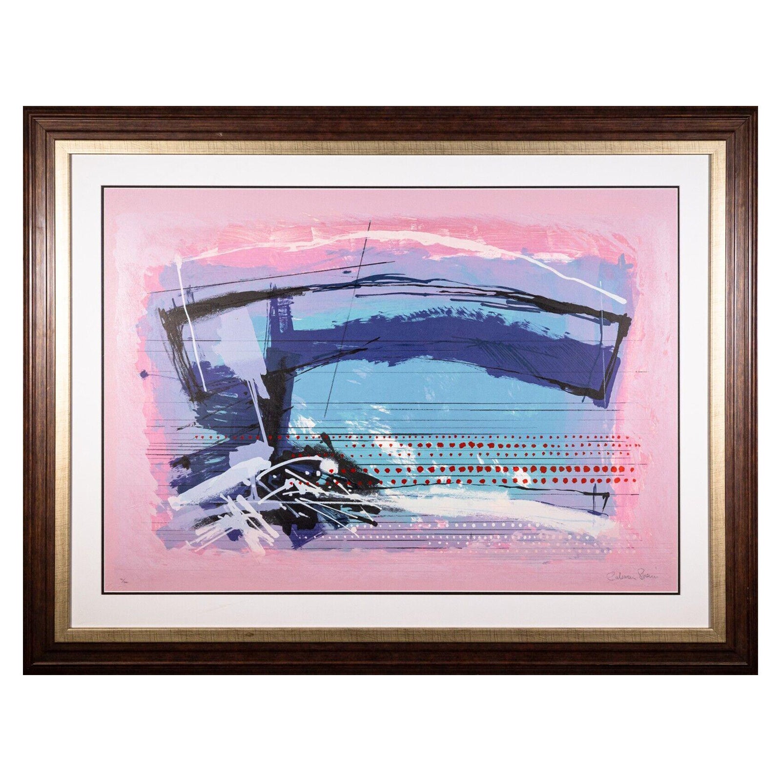 Calman Shemi Manuscript 1989 Abstract Modern Signed Lithograph 90/300 Framed For Sale