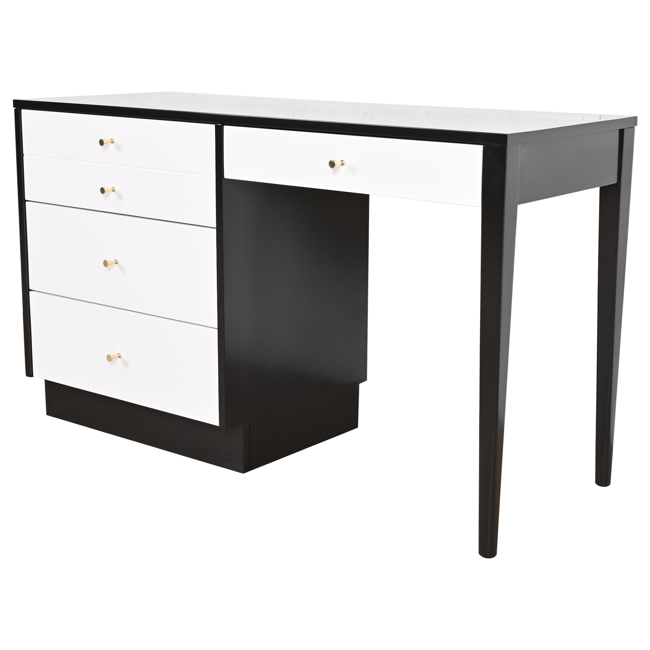 Paul McCobb Planner Group Black and White Lacquered Desk, Newly Refinished For Sale