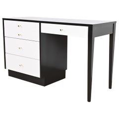 Retro Paul McCobb Planner Group Black and White Lacquered Desk, Newly Refinished