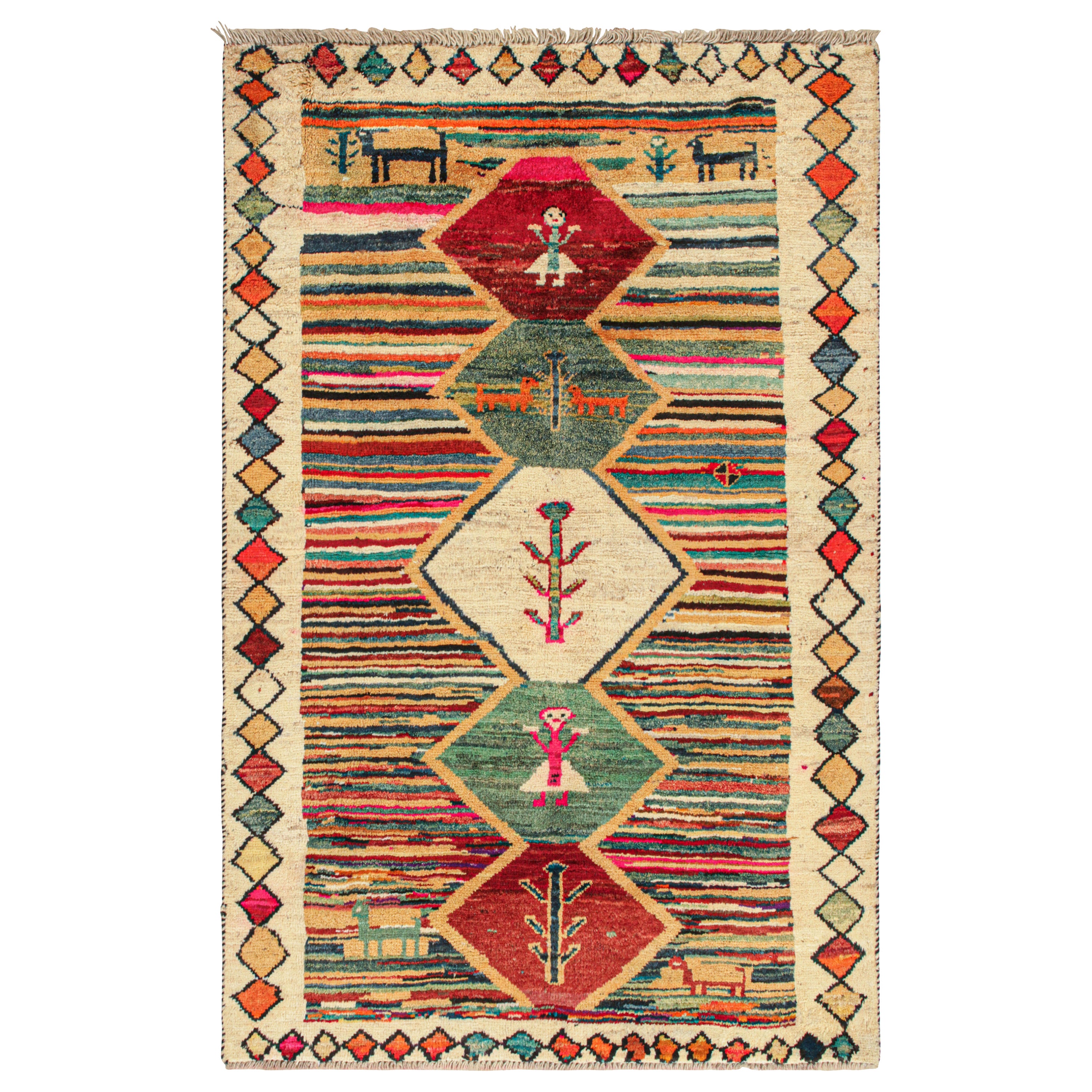 Persischer Stammeskunst-Teppich in lebhaften Farben mit malerischem Muster von Rug & Kilim