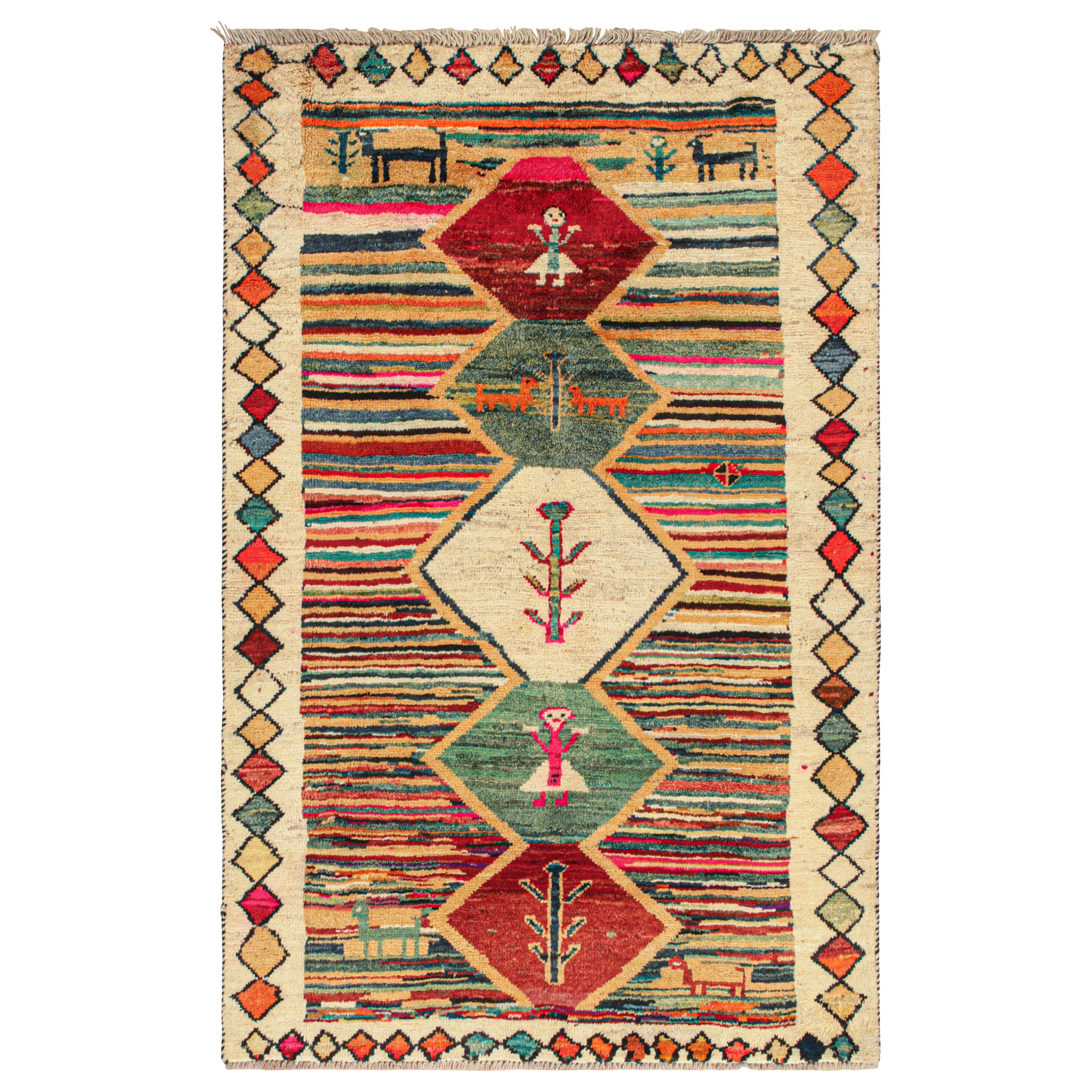 Tapis tribal persan vintage aux couleurs vives avec affiche de Rug & Kilim