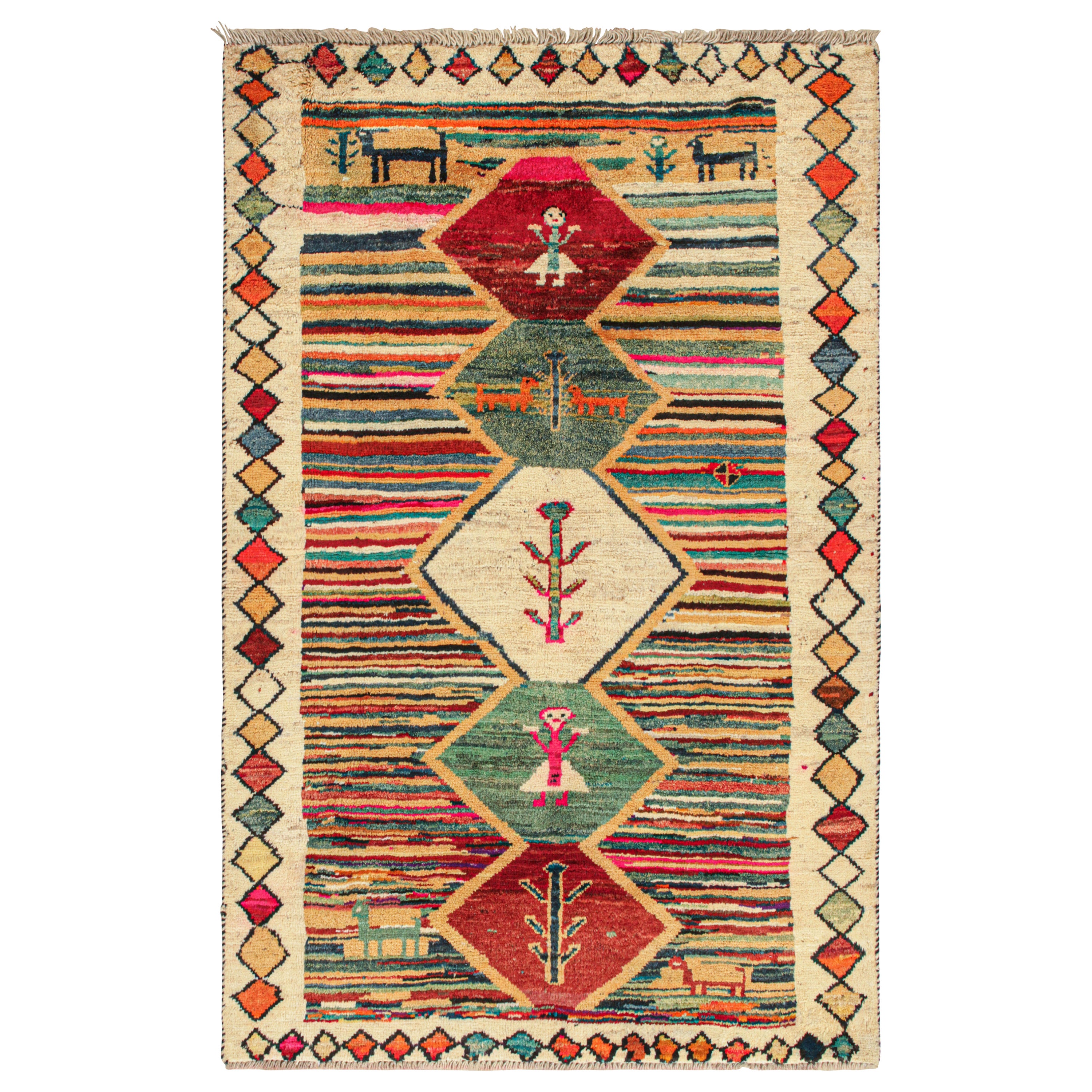 Vintage Persian Tribal Rug in Vibrant Colors with Pictorial by Rug & Kilim