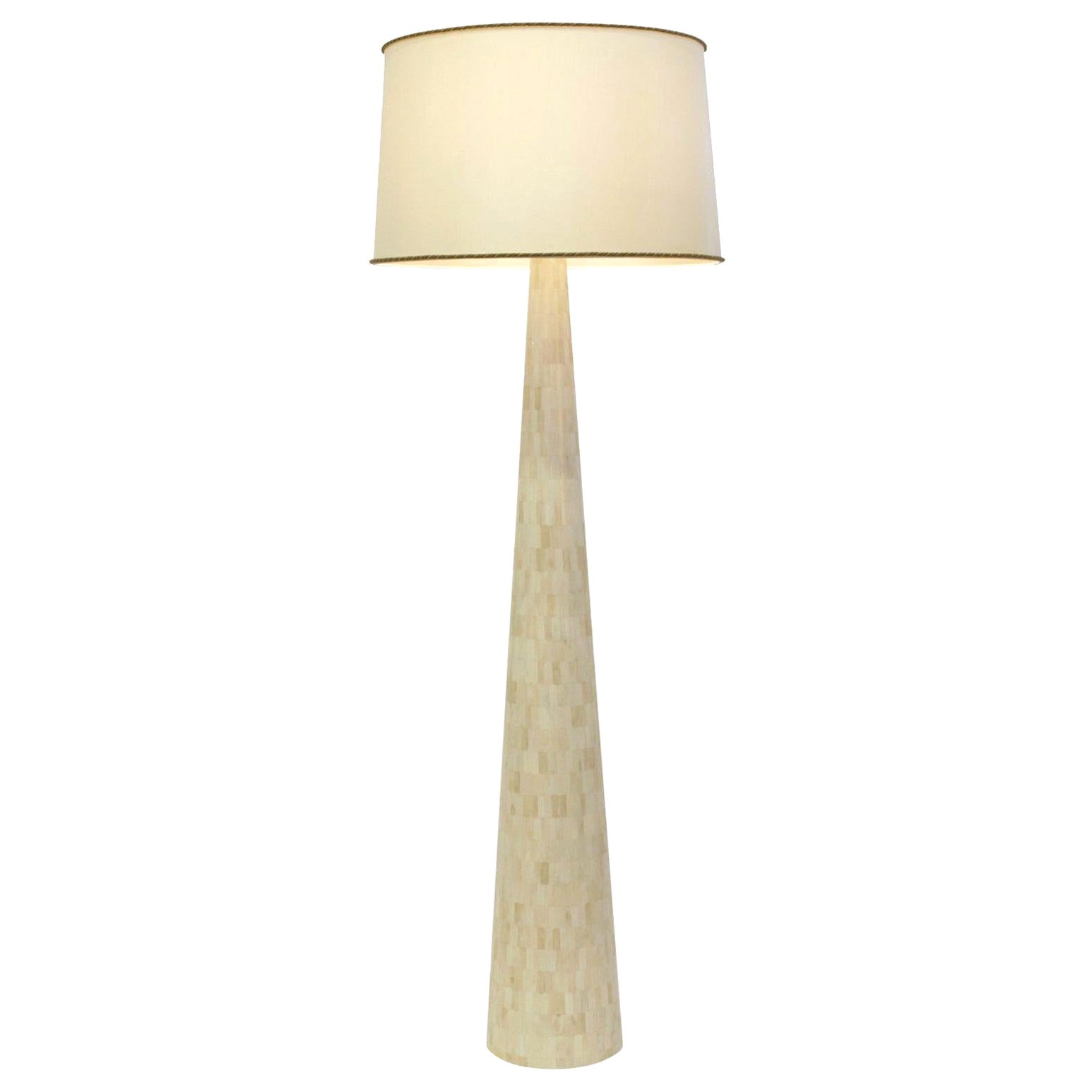 Tall Conical Floor Lamp in Bone Marquetry, Nima For Sale