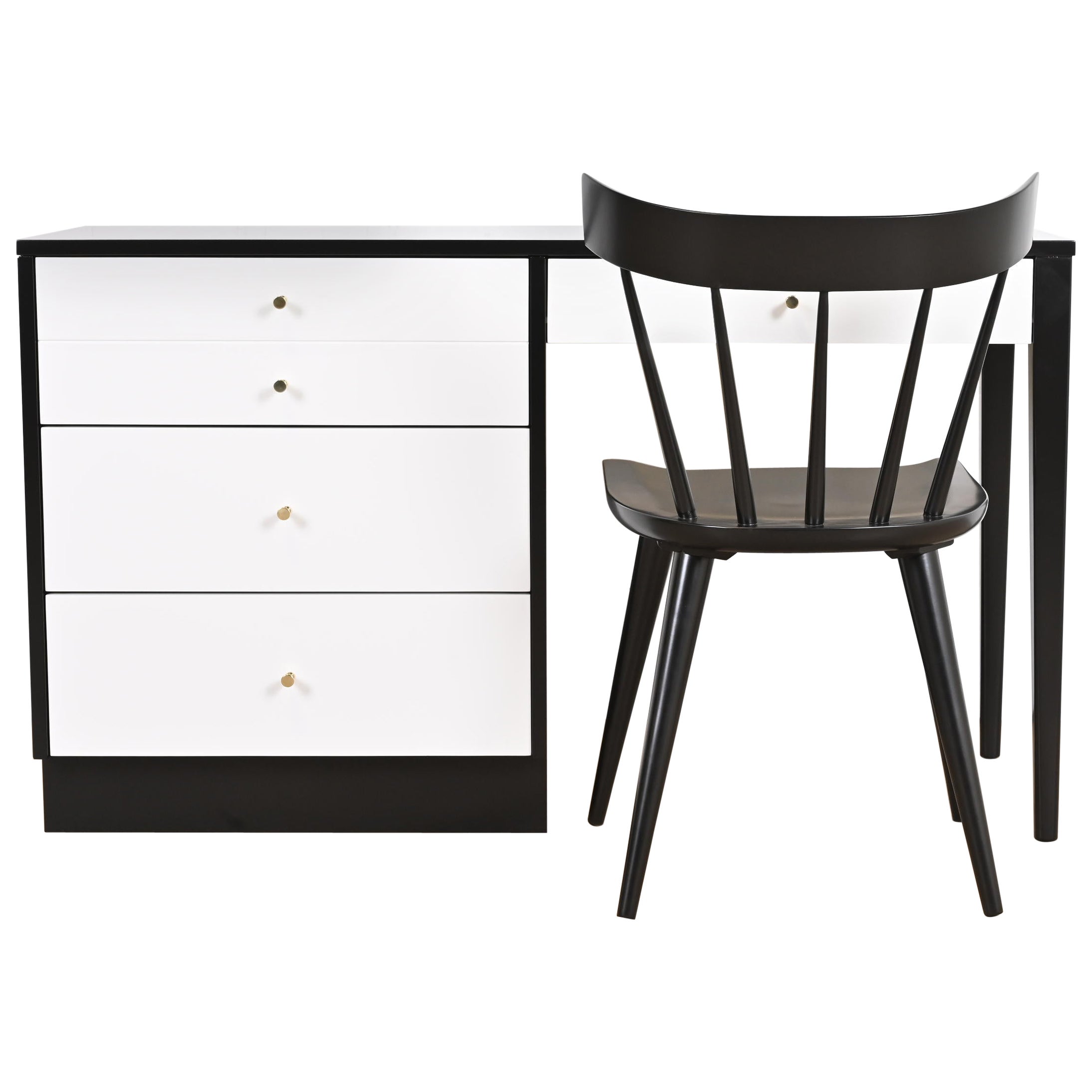 Paul McCobb Planner Group Black and White Lacquered Writing Desk and Chair For Sale