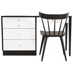 Paul McCobb Planner Group Black and White Lacquered Writing Desk and Chair