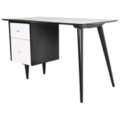Paul McCobb Planner Group Black and White Lacquered Writing Desk, Refinished