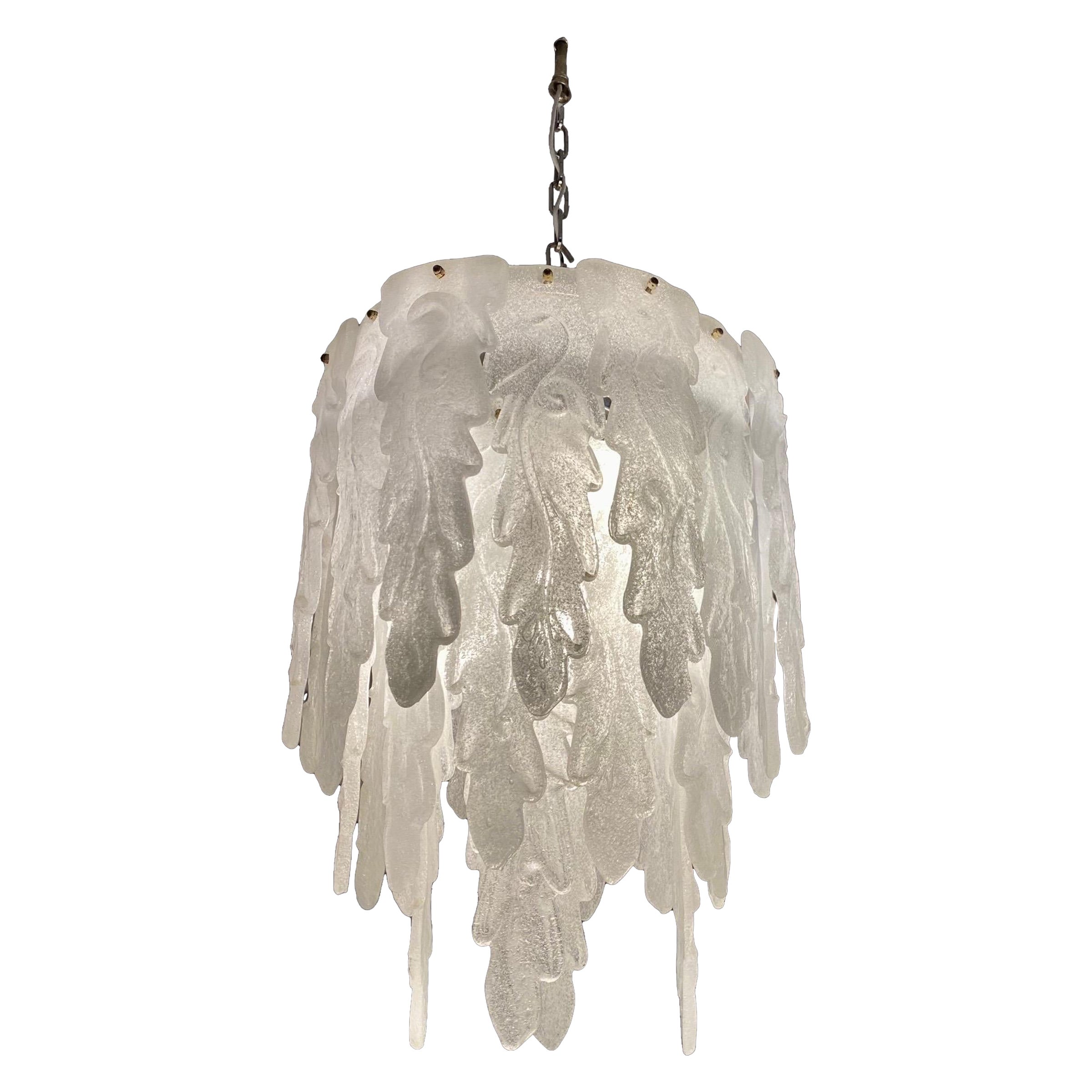 Carlo Nason by Mazzega Chandelier Ice Frost Glass Murano, Italy, 1970 For Sale