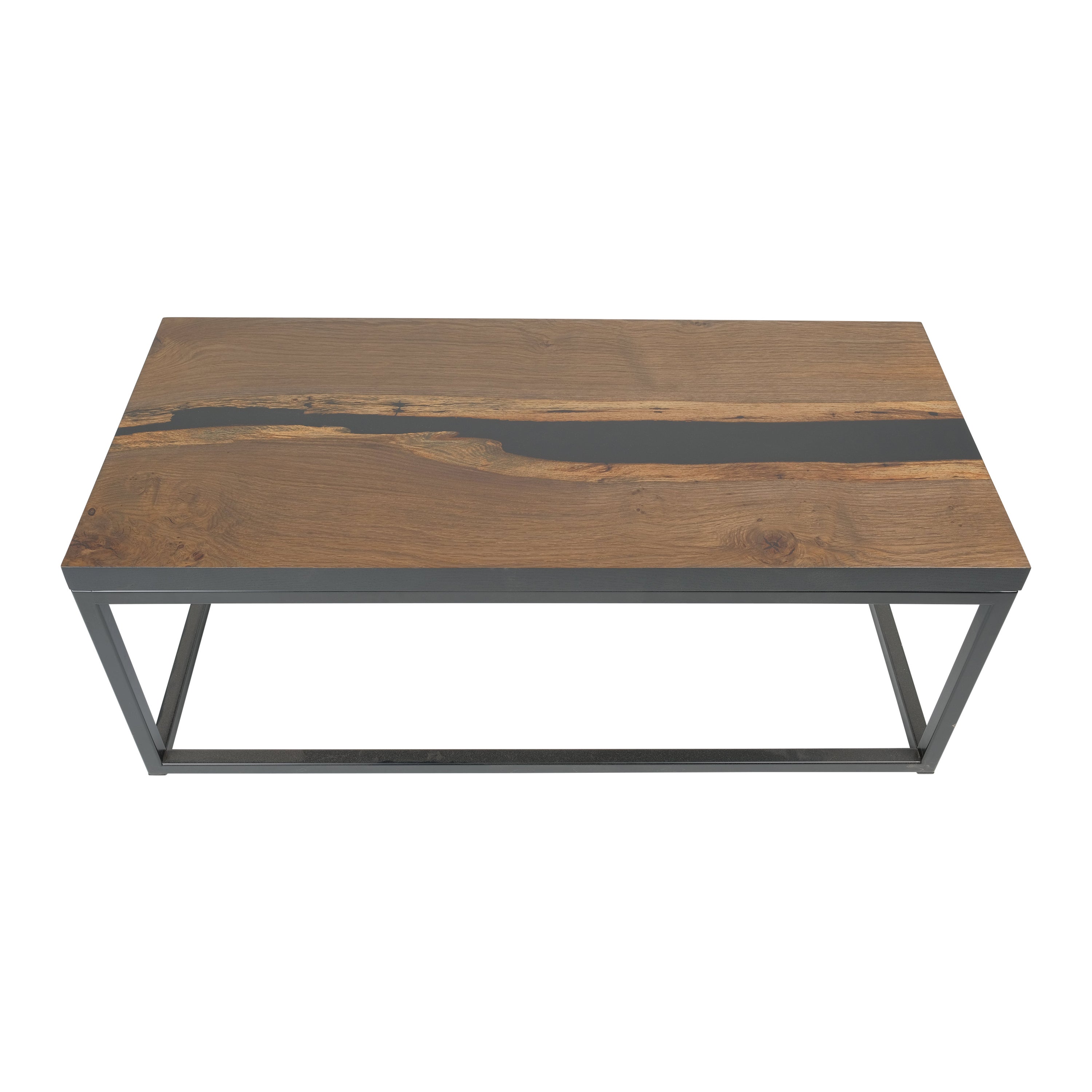 Fumed White Oak Live Edge River Coffee Table with Steel Frame For Sale
