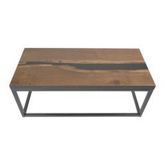 Fumed White Oak Live Edge River Coffee Table with Steel Frame