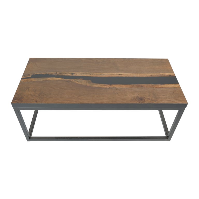 Fumed White Oak Live Edge River Coffee Table with Steel Frame For Sale at 1stDibs