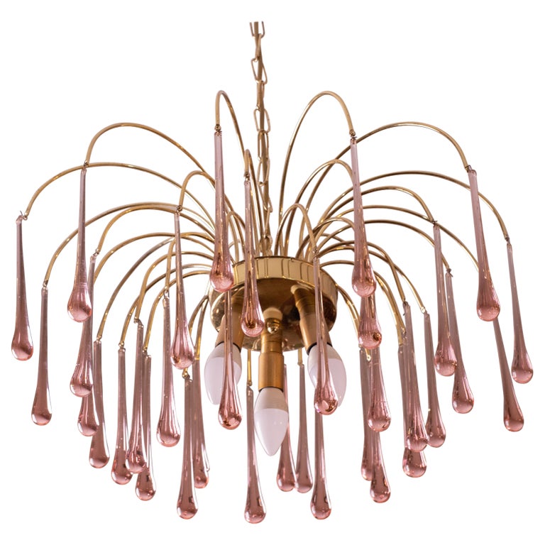 Lady Wendy, Pink Drops Murano Chandelier, 1970s For Sale at 1stDibs