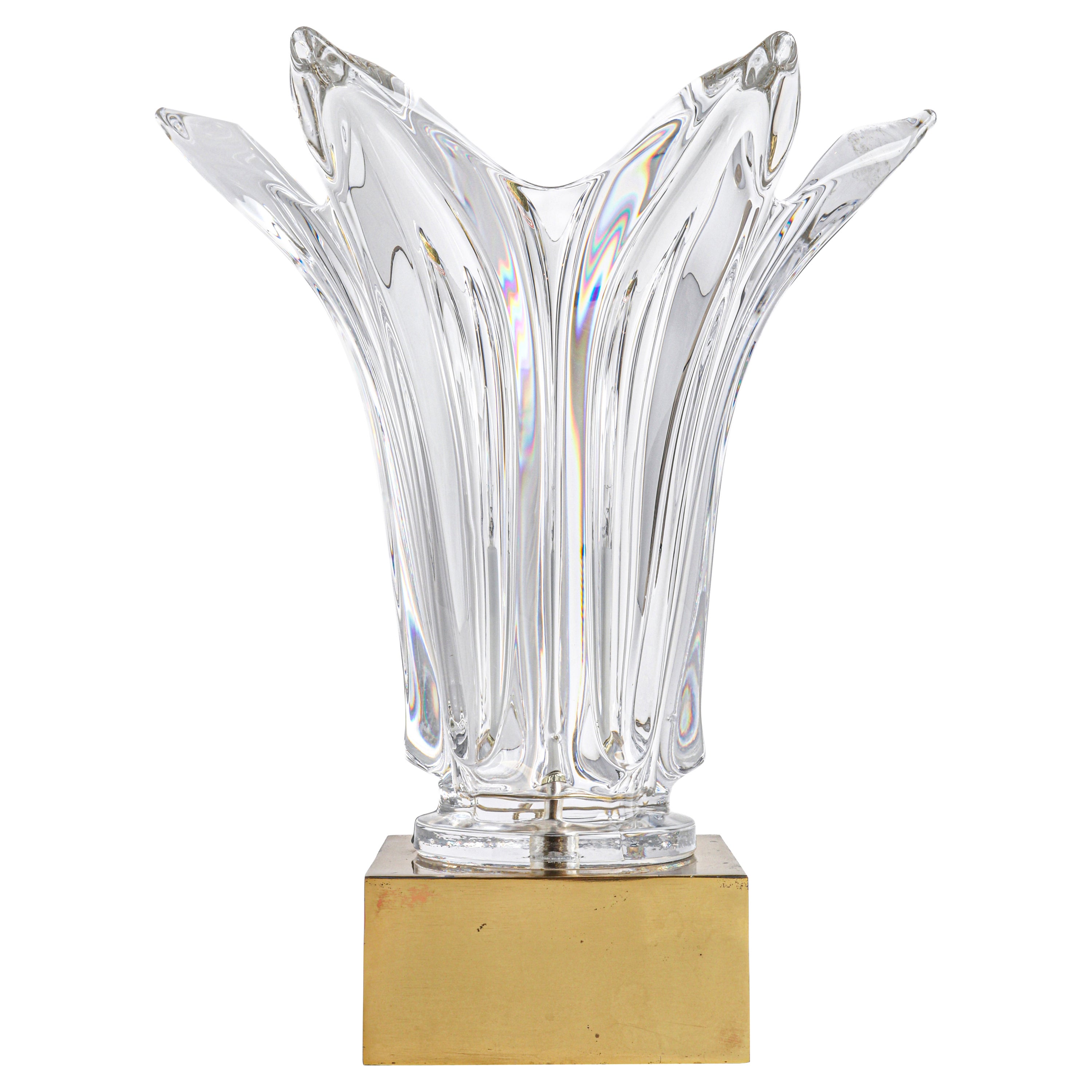 Cofrac Paris Art Verrier France Sculptural Glass Flower Pedestal Lamp Light For Sale