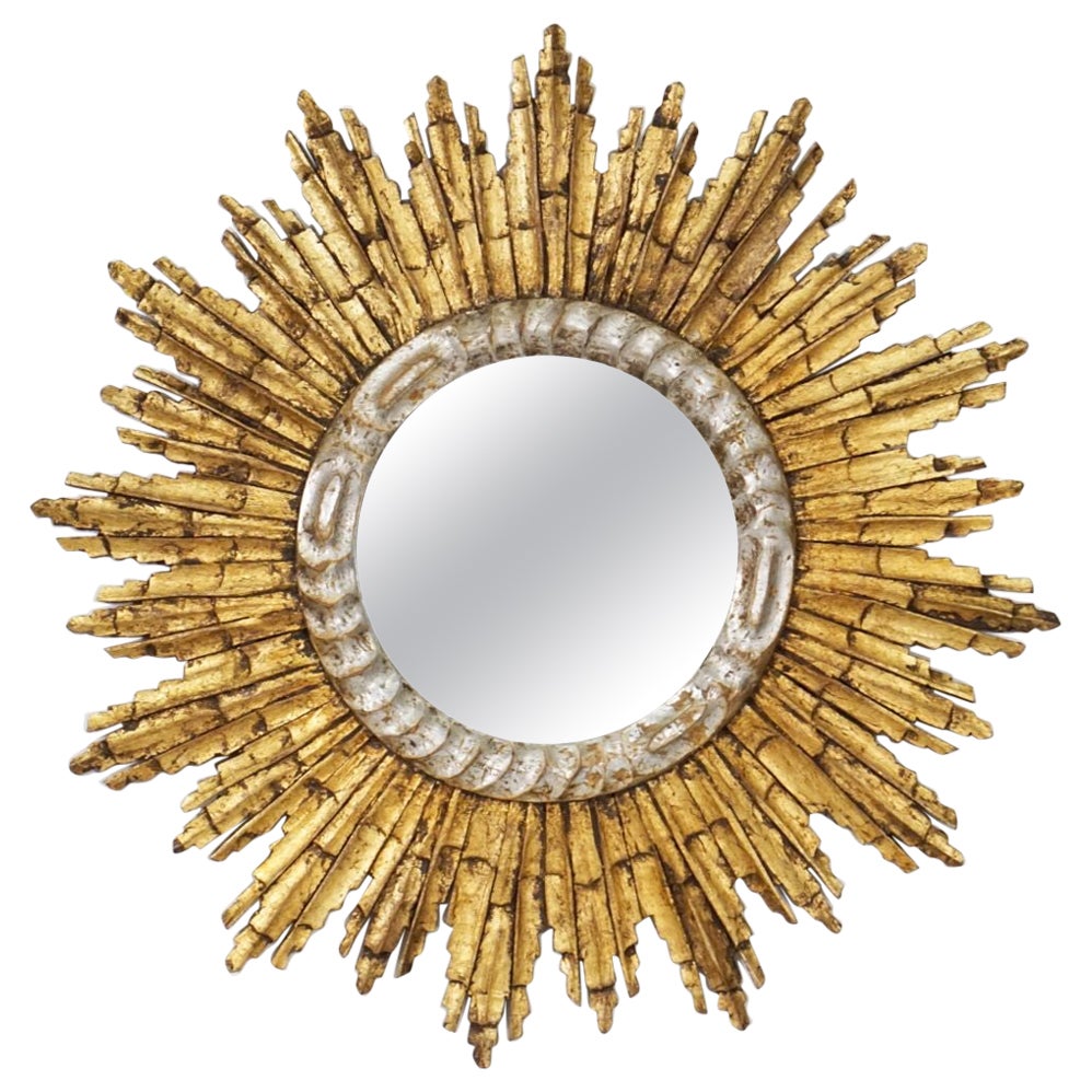 French Gold and Silver Gilt Starburst or Sunburst Mirror (Diameter 25)