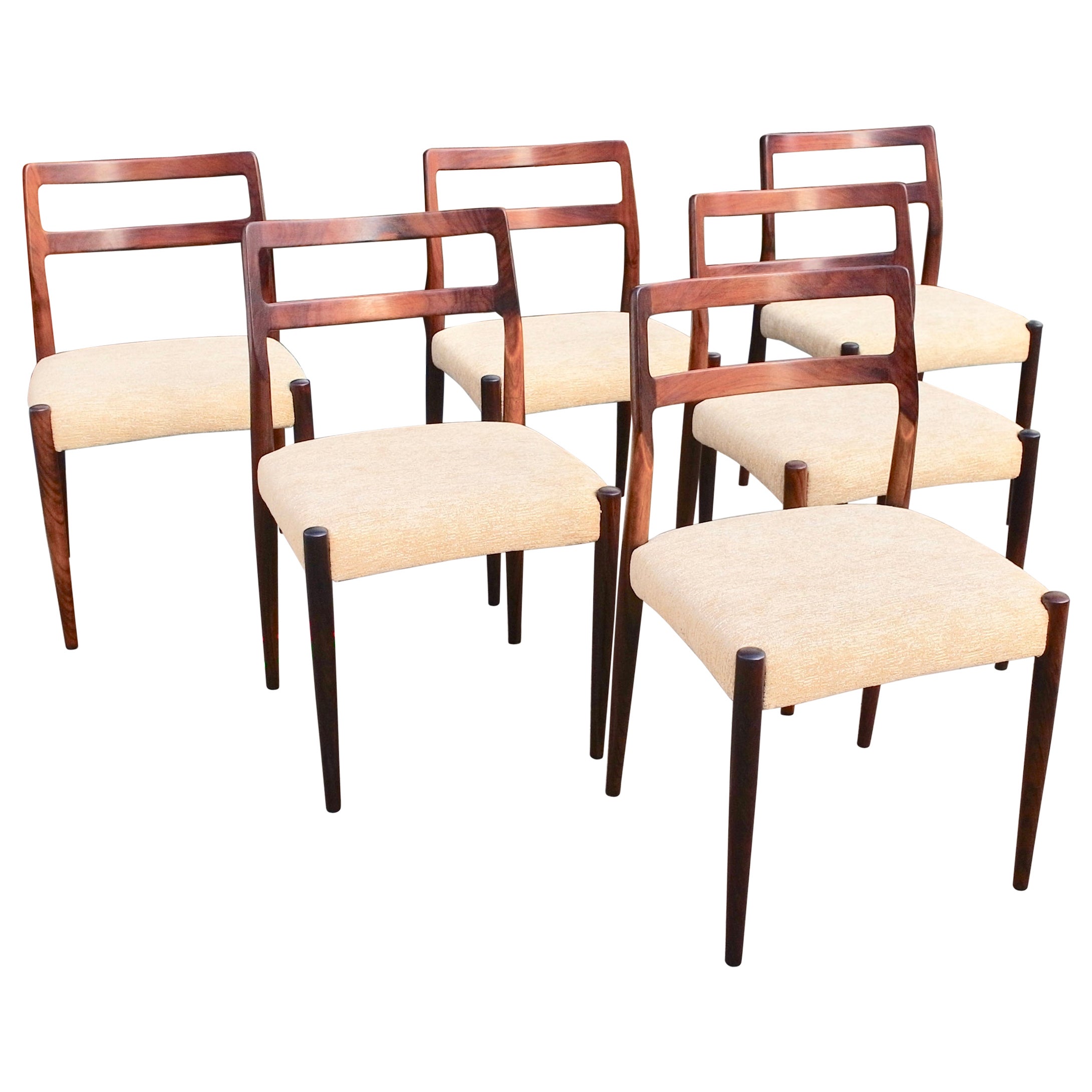 Six chaises à manger danoises vintage en bois dur des années 1960 par Johannes Andersen