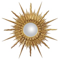 Französischer vergoldeter konvexer Spiegel mit Sternschliff oder Sonnenschliff (Diamant 30 1/2)