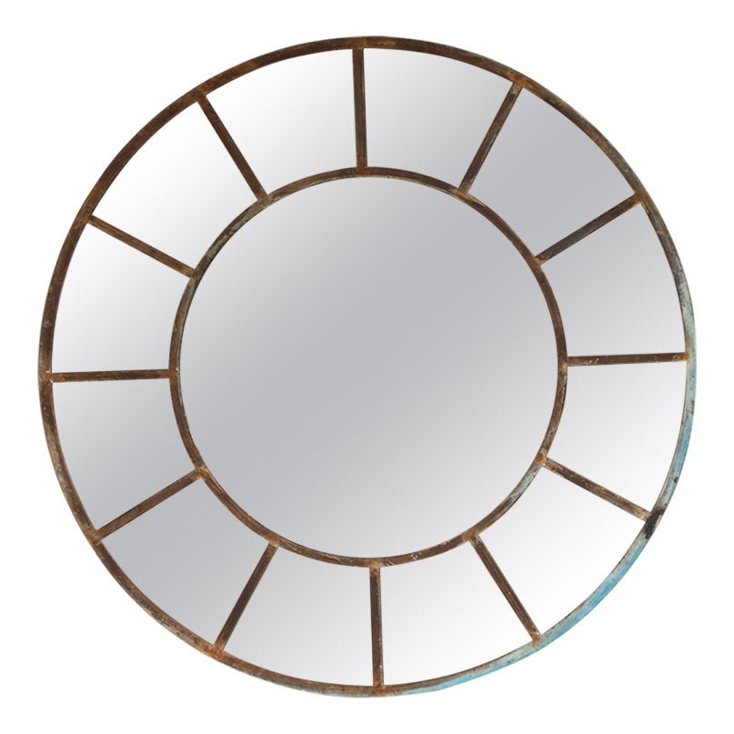 Vintage French Industrial Brass Mirror with Rivet Decoration at 1stDibs