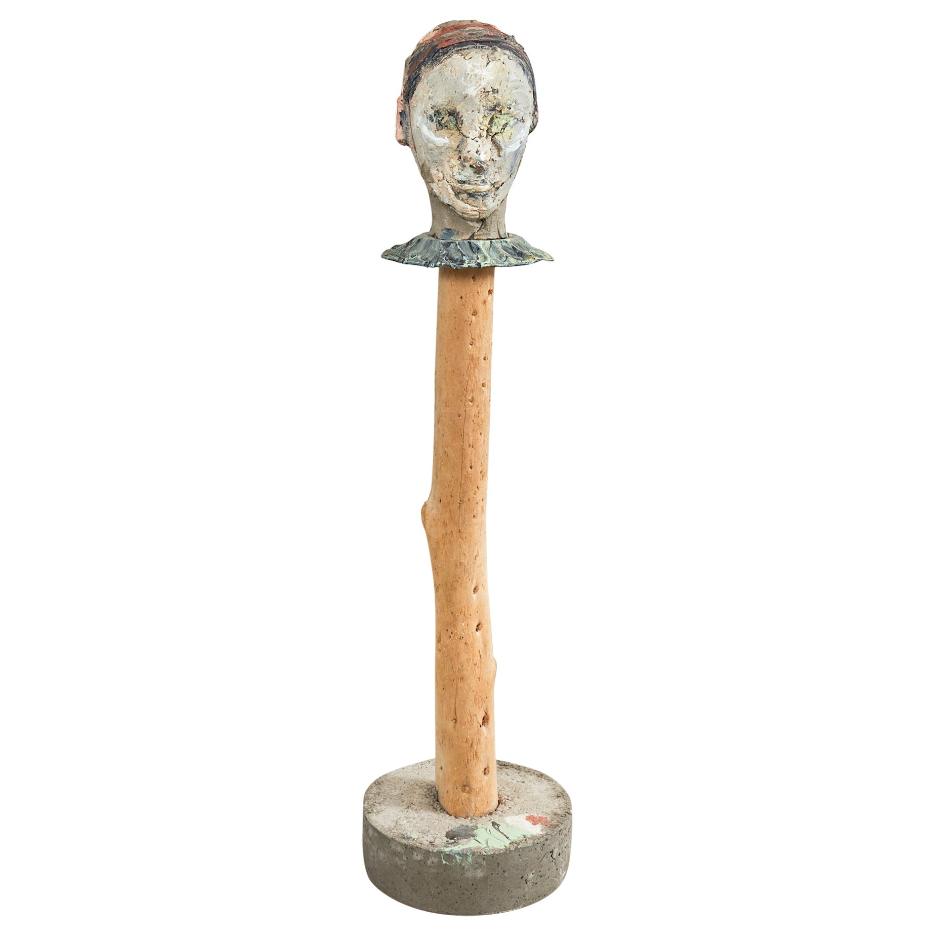 Ira Yeager Sculpture Pierrot Clown Head on Stand For Sale