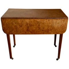 Antique English Drop Leaf Burlwood Game or Side Table, 19th Century