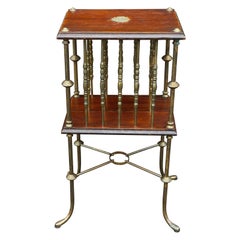 Antique Brass & Mahogany Magazine Rack Table Stand, 19th Century