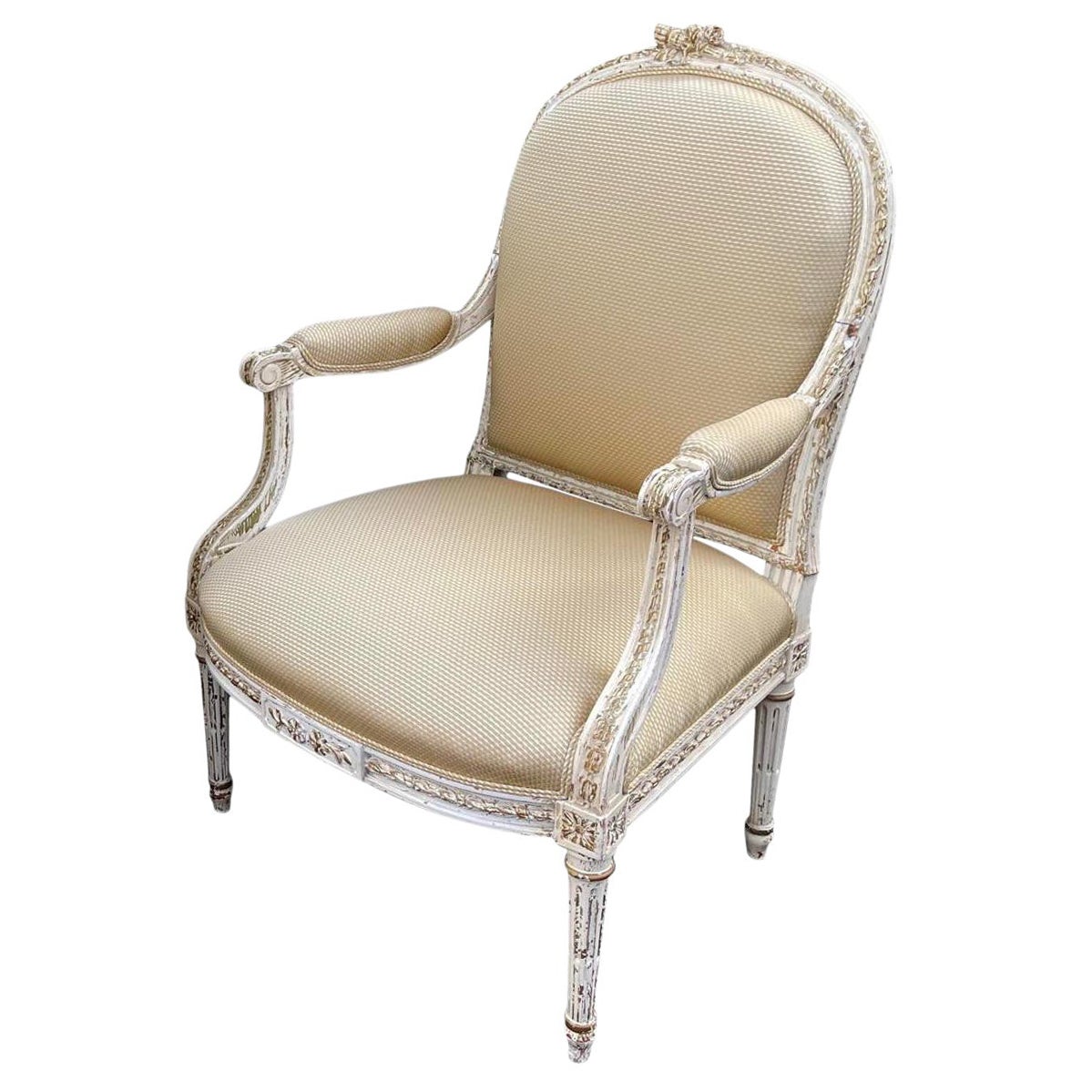 Antique French Louis XV XVI Transitional Arm Chair, 19th Century For Sale